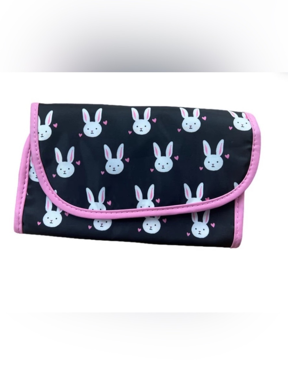 Forever 21 Bunny Print Travel Jewelry Organizer Cosmetic Bag-Black/Pink Y2K